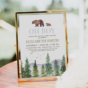 Invitación Oh Boy Woodland Bear Baby Shower