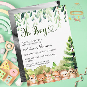 Invitación Oh Boy Woodland Photo Boy Baby Shower