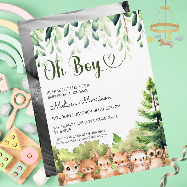 Invitación Oh Boy Woodland Photo Boy Baby Shower (Oh Boy Woodland Photo Boy Baby Shower Invitation)