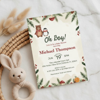 Invitación Oh Boy Woodland Winter Baby Shower Invitation