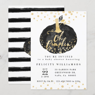 Invitación Oh Calabaza Moda Black & Gold Pumpkin Baby Showe
