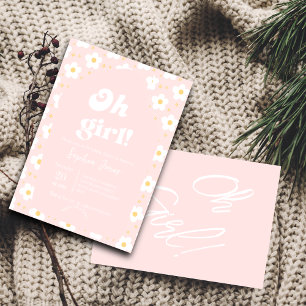Invitación Oh Chica Baby Shower   Daisy rosa de los años 70 r