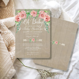 Invitación Oh Chica Baby Shower Flor Crown Barn Wood Boards