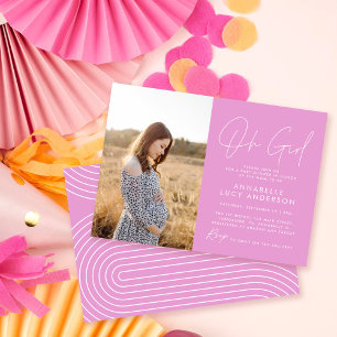 Invitación oh chica bebé ducha brillante rosa elegante foto