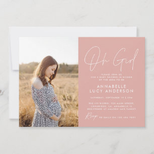 Invitación oh chica bebé ducha foto rosa elegante