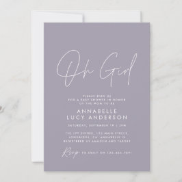 Invitación oh chica bebé guión de ducha bebé morado elegante