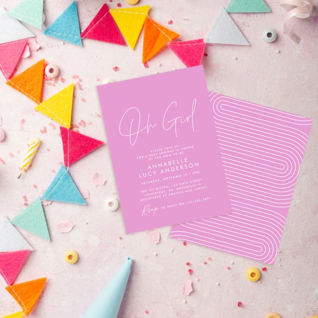 Invitación oh chica bebé guión de ducha brillante rosa elegan (Subido por el creador)