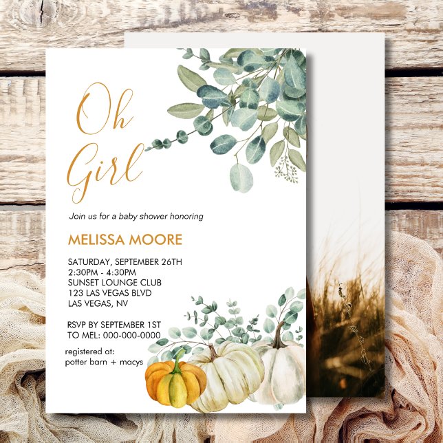Invitación Oh chica caída calabaza bebé ducha vegetación foto (Subido por el creador)