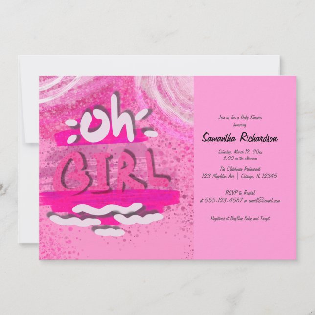 Invitación "OH CHICA" | Calligrafía rosa Bebé Chica Ducha (Anverso)