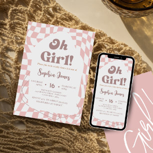 Invitación ¡Oh Chica! Cuadros Rosados   Cuadros de cuadritos 