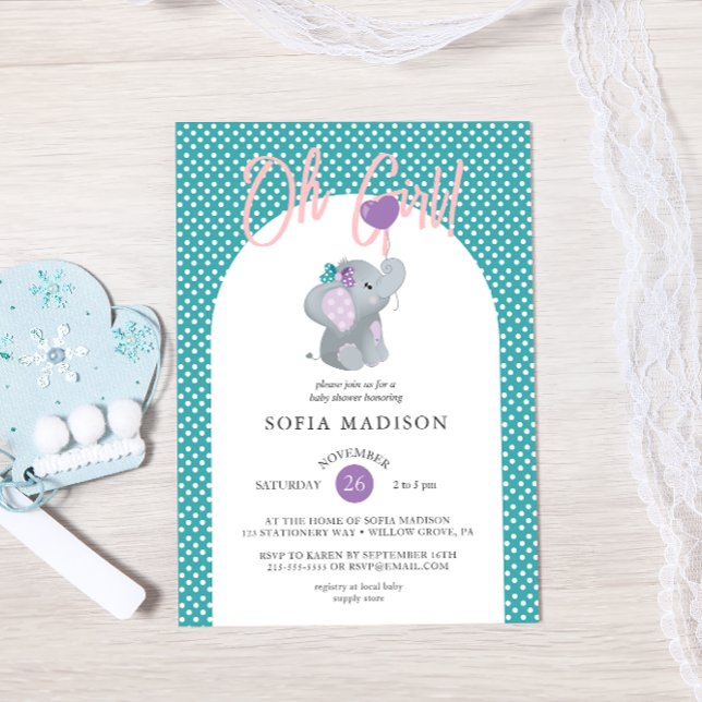 Invitación Oh Chica Cute Elephant Baby Shower (Subido por el creador)