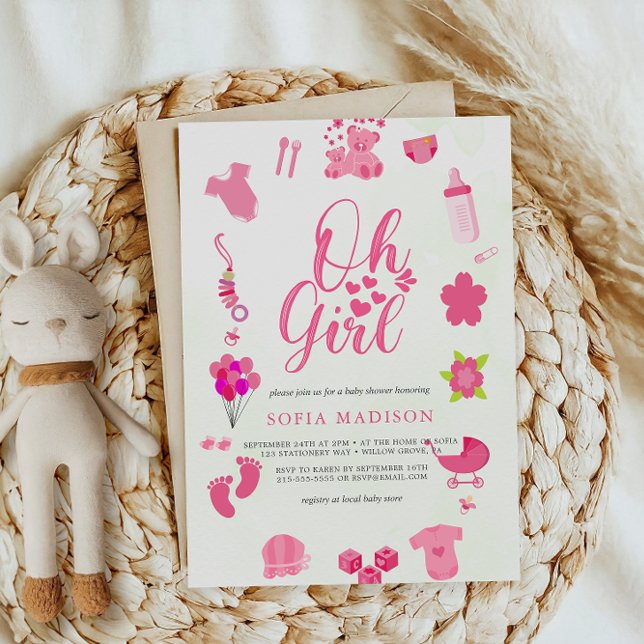 Invitación Oh Chica Cute Rosa Frame Baby Shower (Subido por el creador)