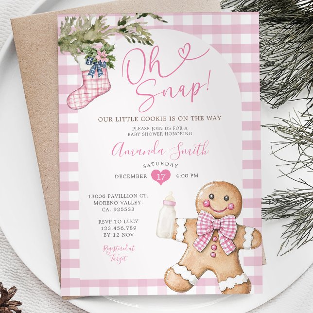 Invitación Oh Chica de Navidades Snap Pink Gingham Baby Showe (Subido por el creador)