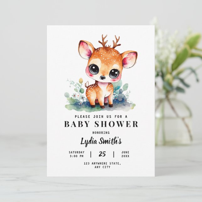 Invitación Oh Chica de venado Baby Shower Niña ducha vegetaci (Anverso de pie)