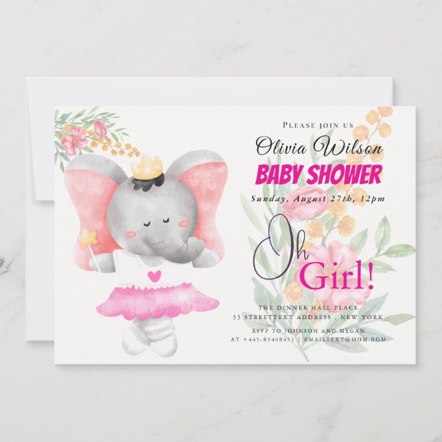 Invitación “¡Oh Chica!” Floral Rosa (Anverso)