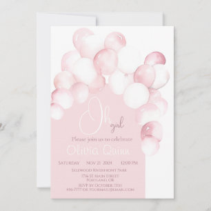 Invitación Oh chica globos rosados arco ducha bebé