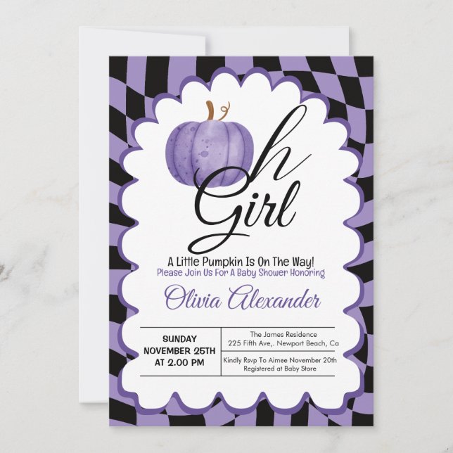 Invitación Oh Chica Pequeña Calabaza está en camino a Baby Sh (Anverso)