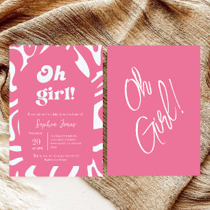 Invitación ¡Oh Chica! Rosa cuadros bebé shower