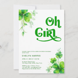 Invitación Oh Chica Watercolor Green Script Baby Shower