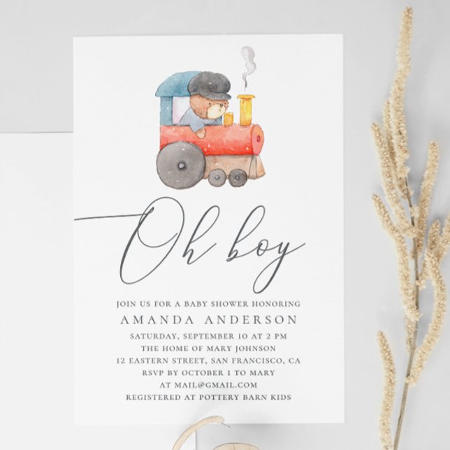 Invitación Oh chico. Acuarela linda Ducha de oso de Teddy (Subido por el creador)