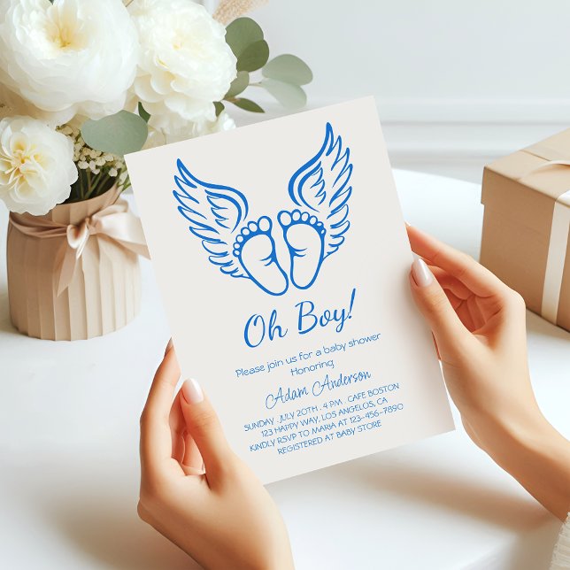 Invitación ¡Oh, chico! Angel Wings Baby Shower para niños (Subido por el creador)