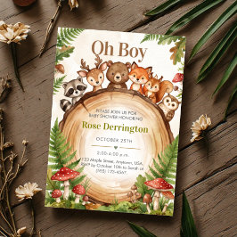 Invitación  Oh Chico Animales del Bosque Baby Shower Rústico
