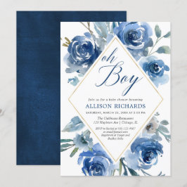 Invitación Oh chico azul marino elegante niño floral ducha be