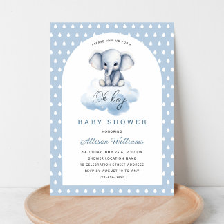 Invitación Oh, chico | Baby Shower Cute Modern Elephant Boy