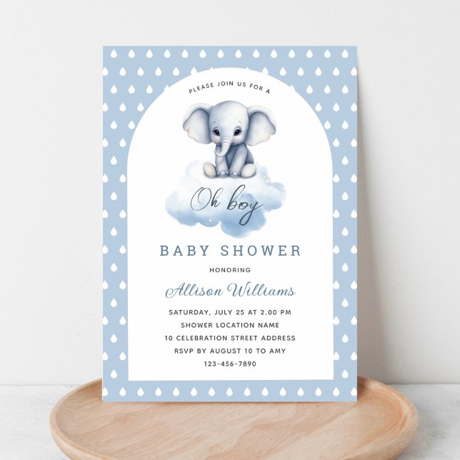 Invitación Oh, chico | Baby Shower Cute Modern Elephant Boy (Subido por el creador)