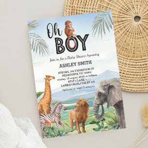 Invitación ¡Oh, chico! Baby Shower de animales salvajes de Sa