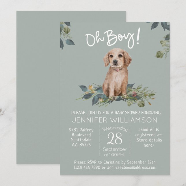 Invitación ¡Oh, chico! Baby Shower de perro (Anverso / Reverso)