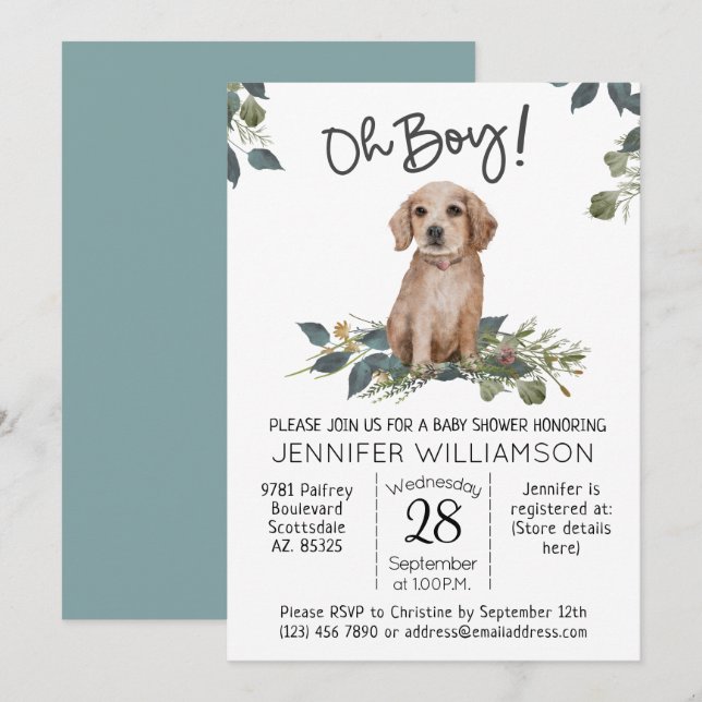 Invitación ¡Oh, chico! Baby Shower de perro de Golden Retriev (Anverso / Reverso)