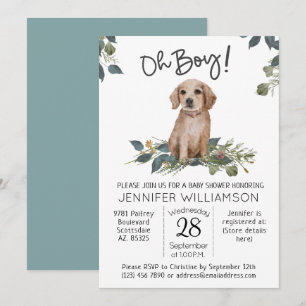 Invitación ¡Oh, chico! Baby Shower de perro de Golden Retriev