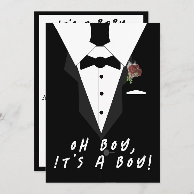 Invitación ¡Oh, chico! Baby Shower de Tuxedo (Anverso / Reverso)