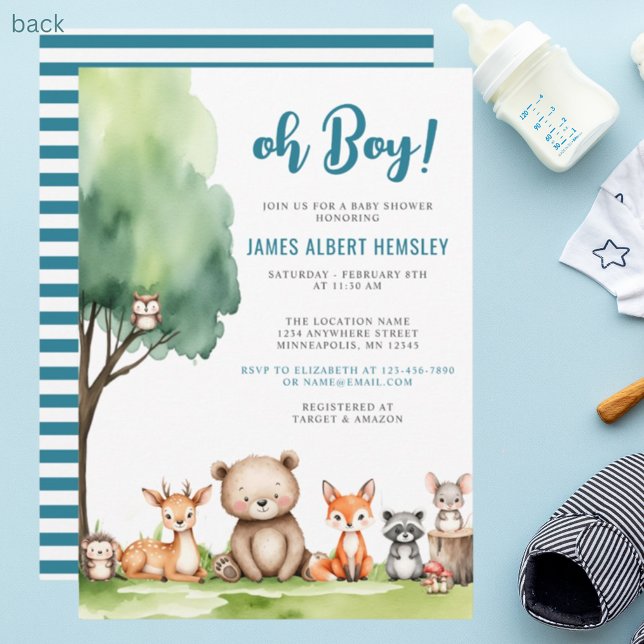 Invitación ¡Oh, chico! Baby Shower de Woodland Animals (Subido por el creador)