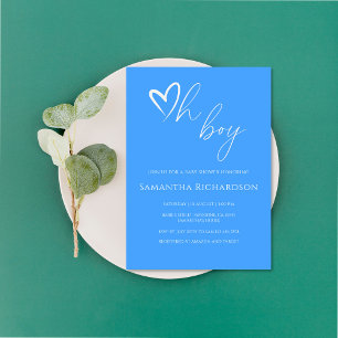 Invitación ¡Oh, chico! Baby Shower simple azul minimalista