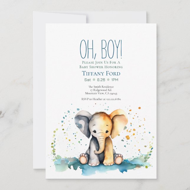 Invitación ¡Oh, chico! Baby Shower vertical para bebés con Sa (Anverso)