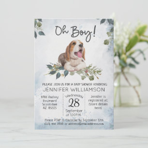 Invitación ¡Oh, chico! Beagle Puppy Moderno Watercolor Baby S