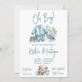 Invitación ¡Oh, chico! Blue Baby Layette Baby Shower