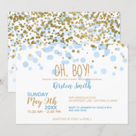 Invitación ¡Oh chico! Blue & Gold Confetti Boy Baby Shower