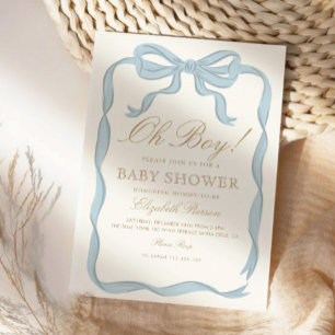 Invitación Oh chico Cinta azul lindo elegante Baby Shower