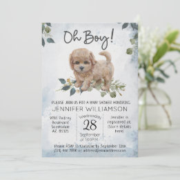 Invitación ¡Oh, chico! Cockapoo Puppy Watercolor Baby Shower