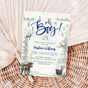 Invitación Oh Chico Comencemos la Aventura Bosque Baby Shower