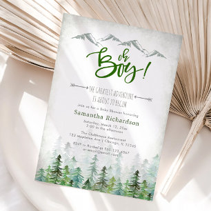 Invitación Oh Chico Comienza La Aventura Bosque Baby Shower 