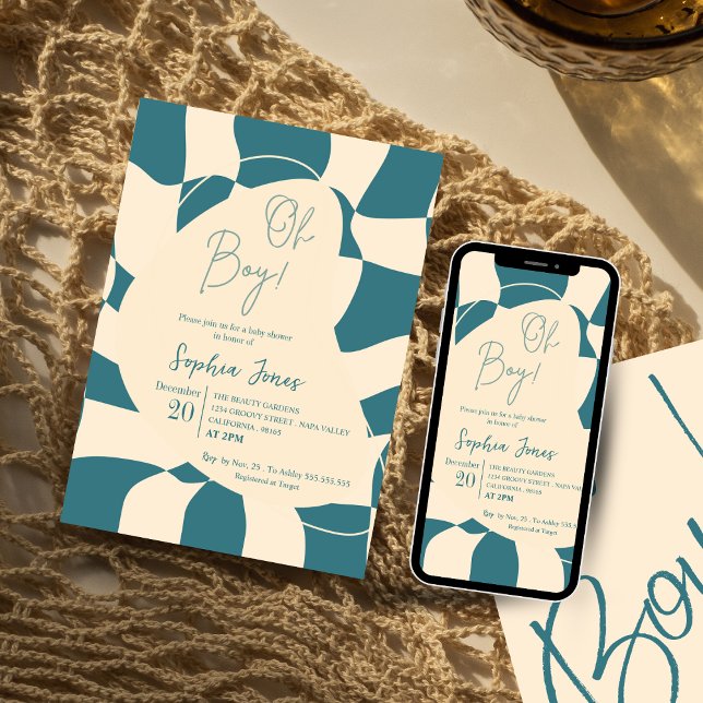 Invitación ¡Oh, chico! Control retro | Gingham | ducha de beb (Subido por el creador)