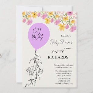 Invitación ¡Oh Chico! Cumpleaños de globos azules modernos pa