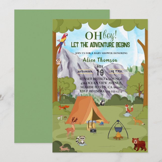 Invitación oh chico dejar que la aventura empiece la ducha de (Anverso / Reverso)
