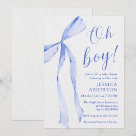 Invitación ¡Oh chico! Ducha de bebé de lazo azul moderno