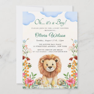 Invitación “¡Oh Chico!” Ducha de Bebé del León Verde