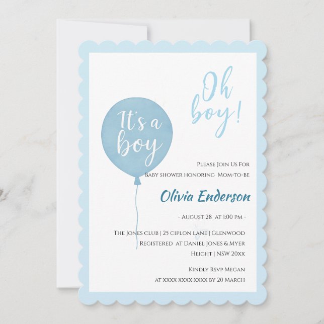 Invitación ¡Oh chico! El bebé con globo debe ser invitado (Anverso)